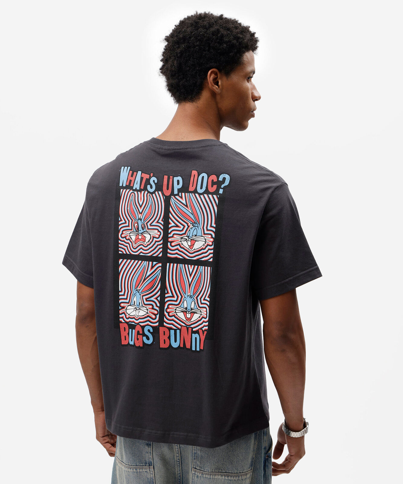 camiseta box fit masculina de algodão manga curta pernalonga looney tunes cinza