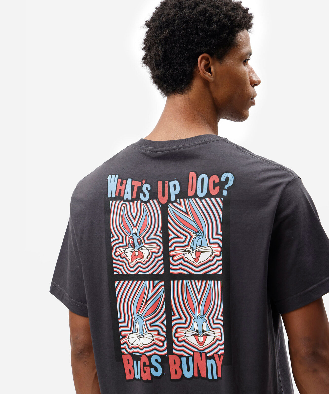 camiseta box fit masculina de algodão manga curta pernalonga looney tunes cinza