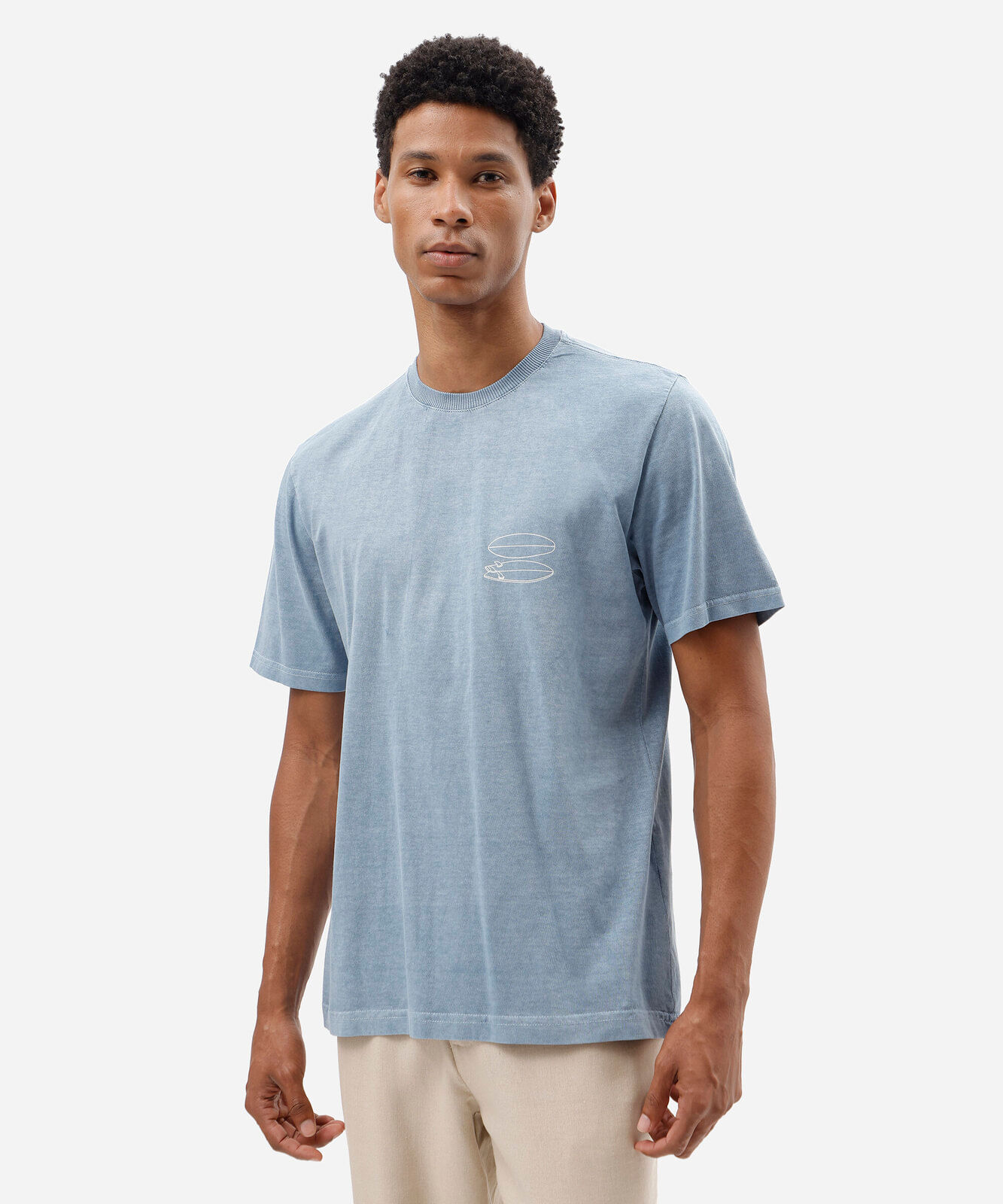 camiseta masculina de algodão manga curta estampada estonada azul