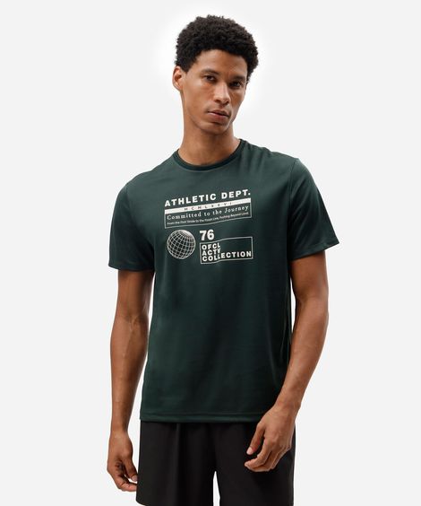 camiseta esportiva masculina manga curta estampada verde