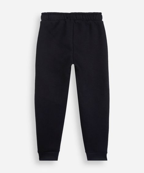 calça jogger infantil de moletom com recortes e listras preta