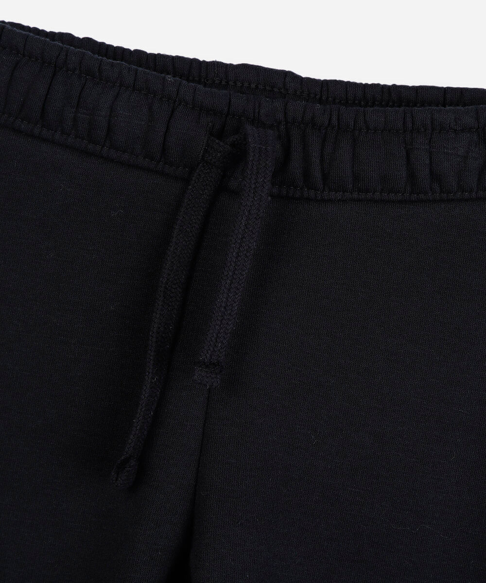calça jogger infantil de moletom com recortes e listras preta