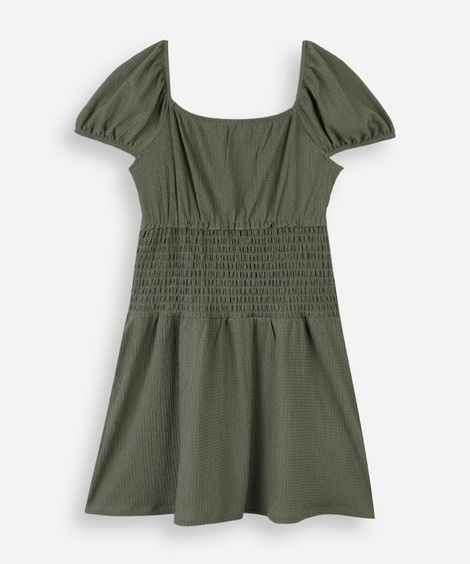 vestido juvenil com lastex manga curta verde