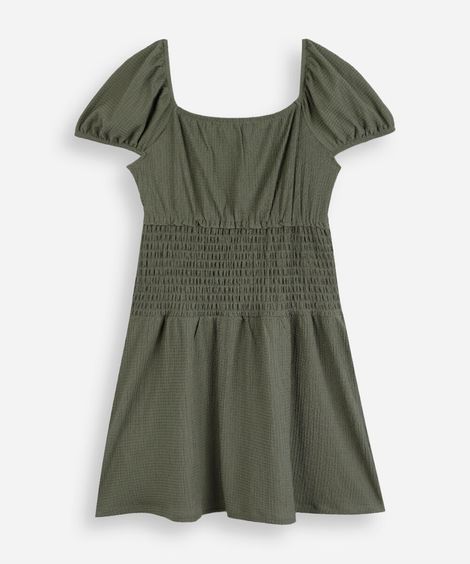 vestido juvenil com lastex manga curta verde