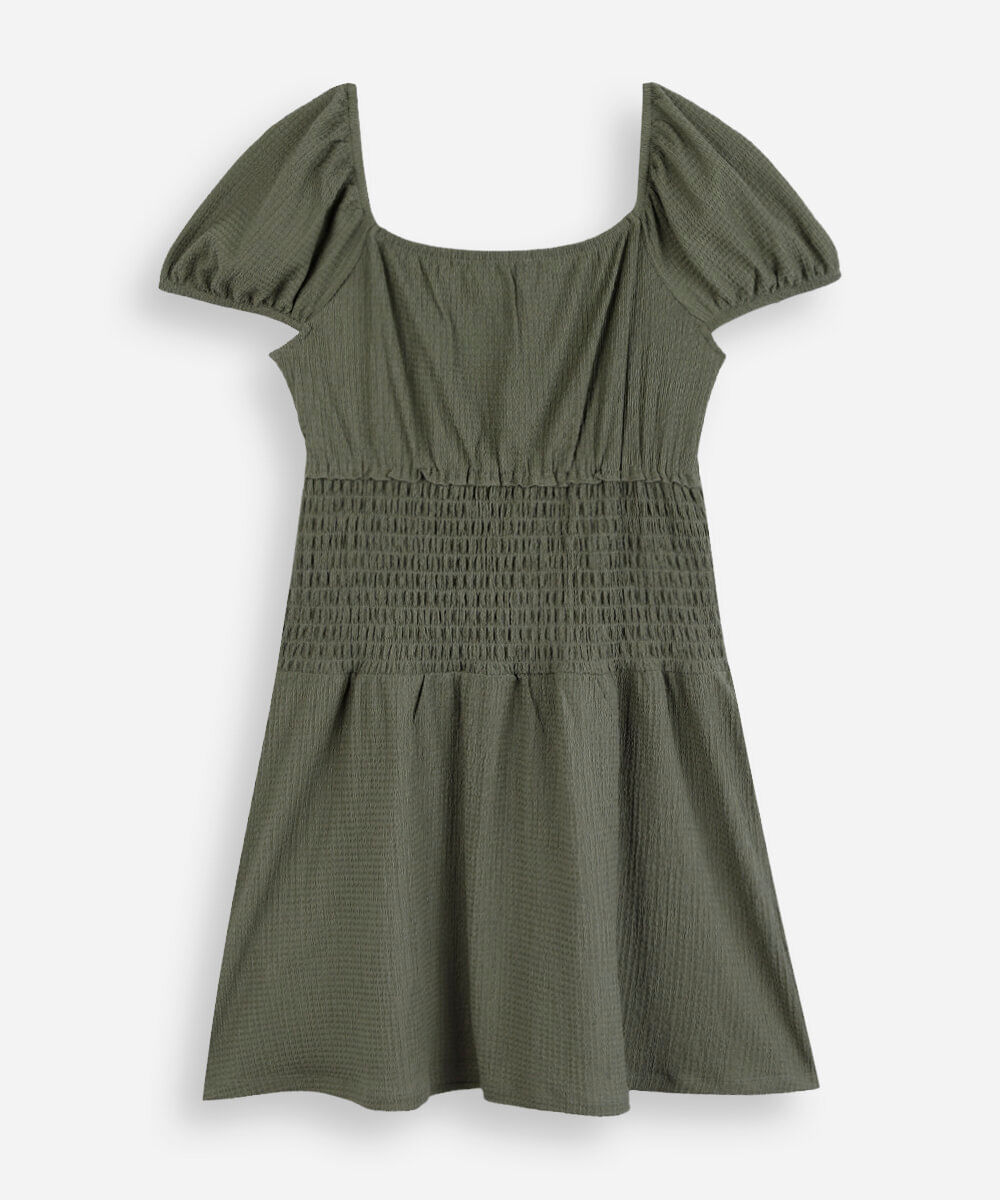 vestido juvenil com lastex manga curta verde