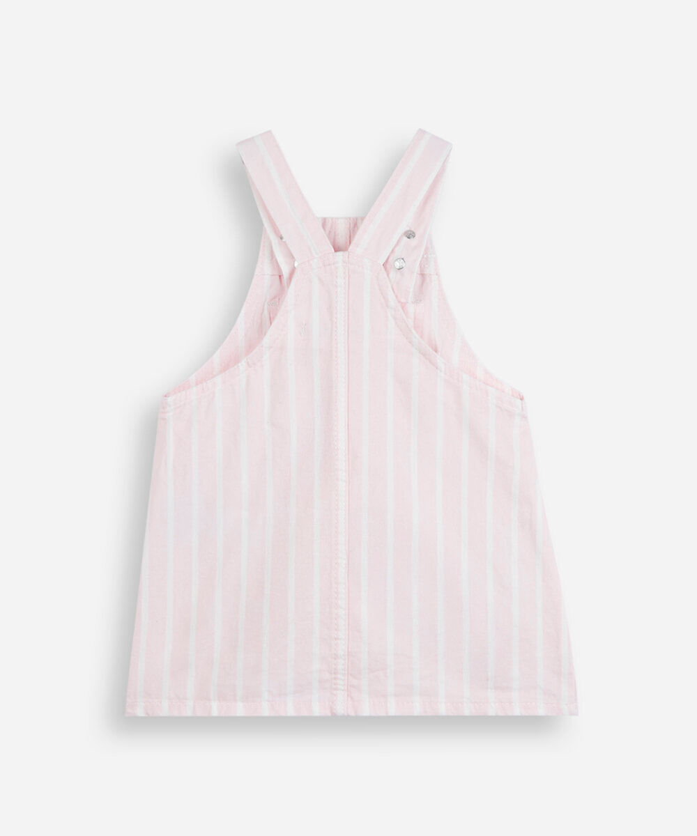 salopete infantil de sarja com bolso listrada rosa