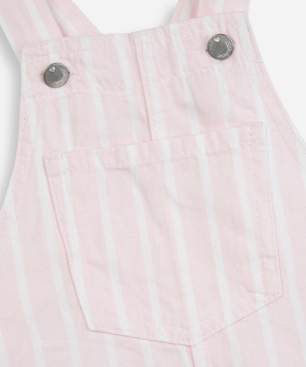 salopete infantil de sarja com bolso listrada rosa