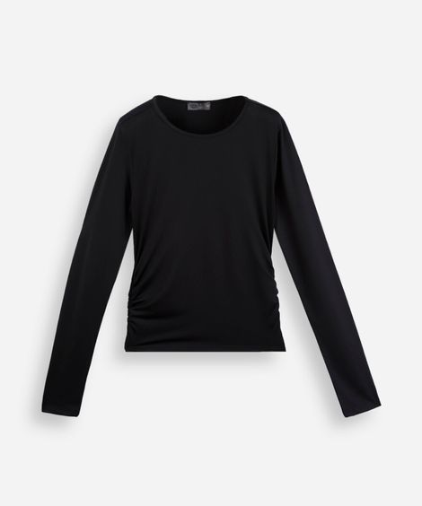 blusa juvenil manga longa franzida preta