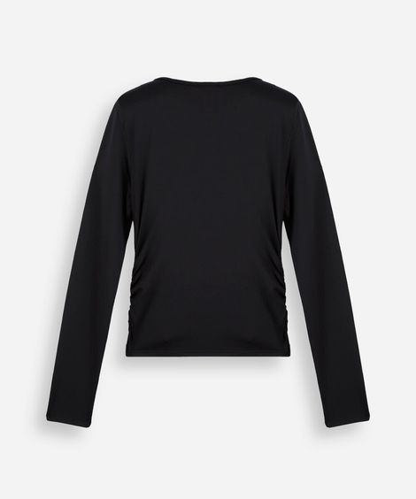 blusa juvenil manga longa franzida preta