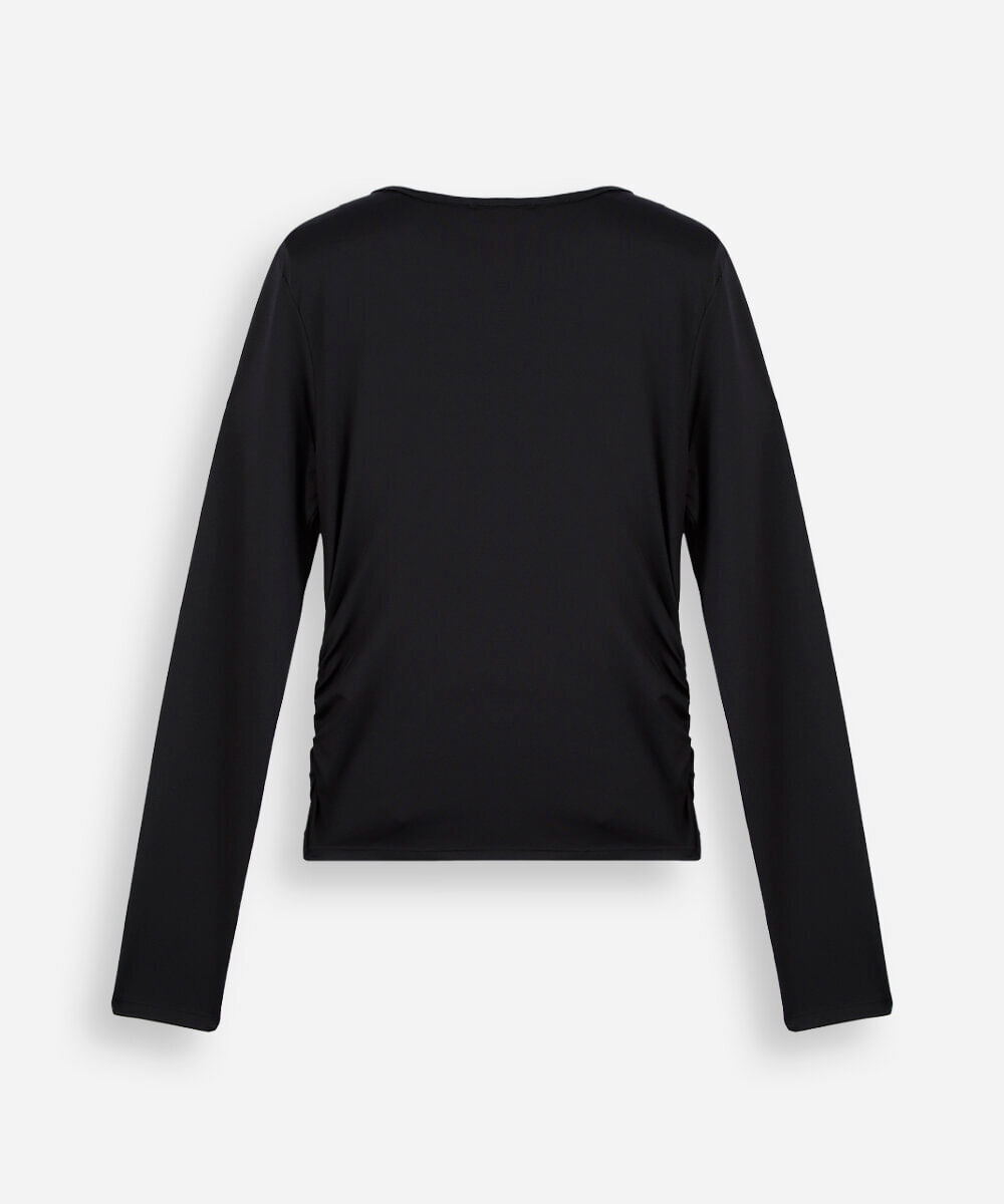 blusa juvenil manga longa franzida preta