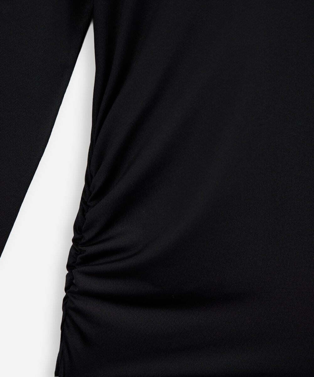 blusa juvenil manga longa franzida preta
