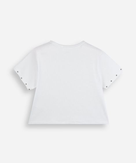 blusa baby look juvenil manga curta com tachas off white