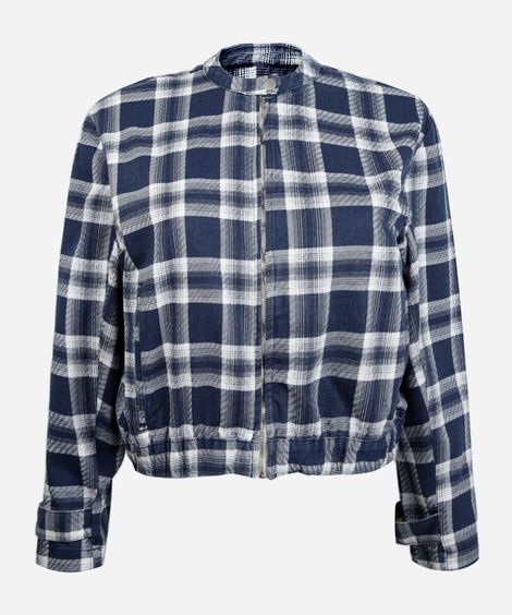 jaqueta feminina de sarja xadrez mindset plus size azul