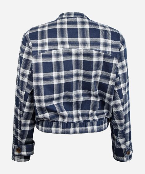 jaqueta feminina de sarja xadrez mindset plus size azul