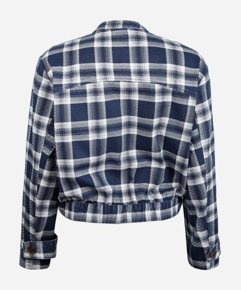 jaqueta feminina de sarja xadrez mindset plus size azul