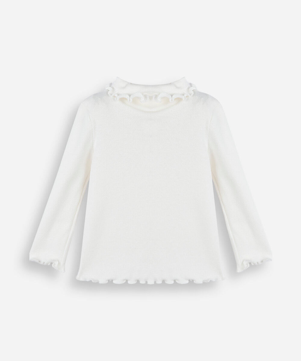 blusa infantil de algodão gola alta manga longa estampada off white