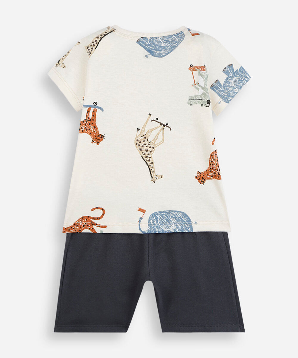 conjunto curto infantil de algodão estampado bege
