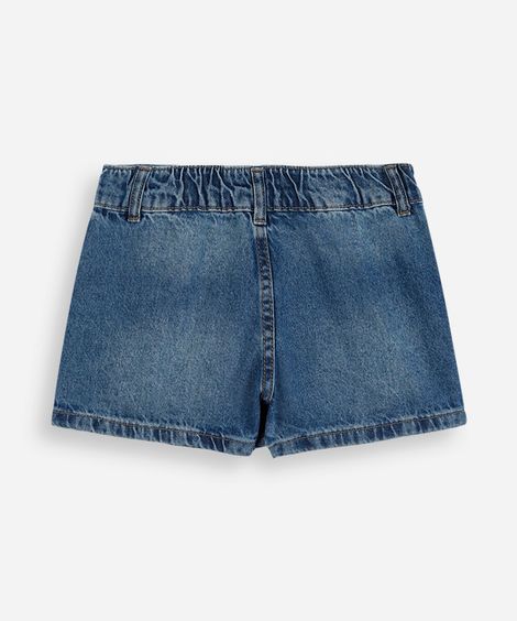 short saia transpassado infantil jeans com tachas azul