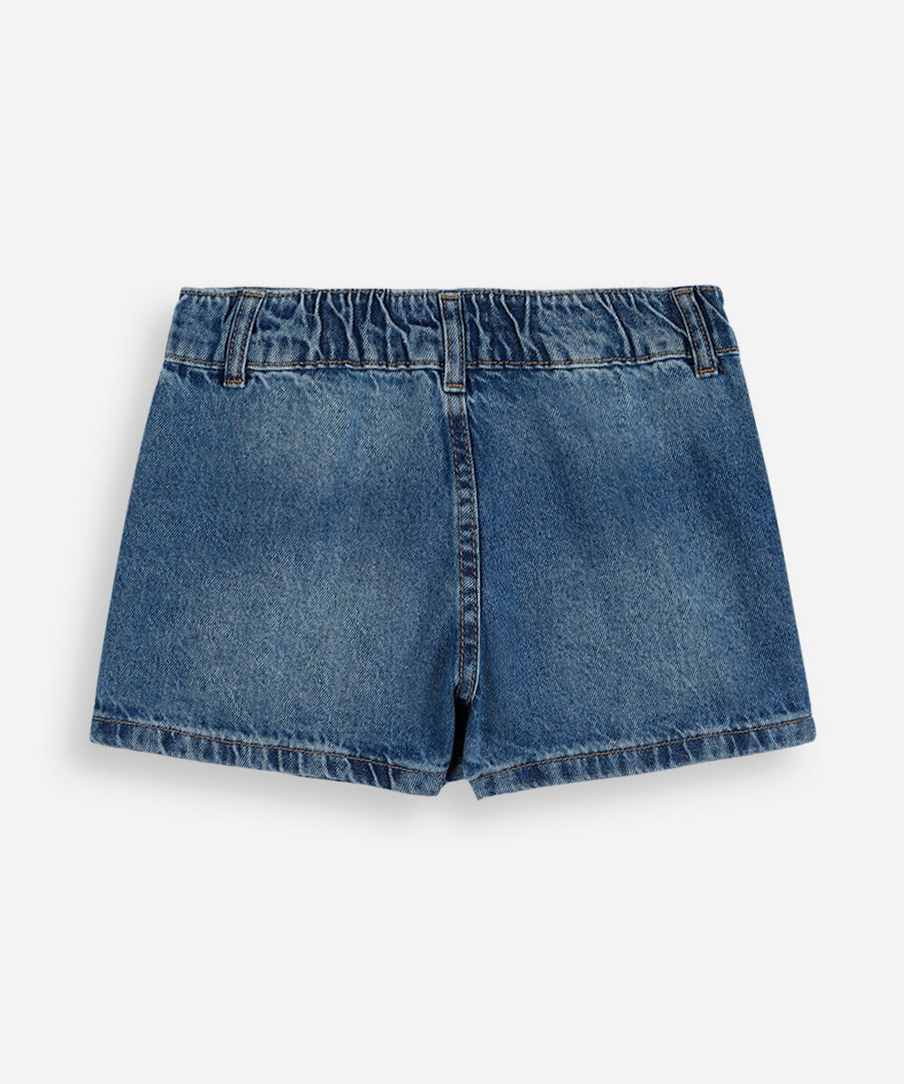 short saia transpassado infantil jeans com tachas azul
