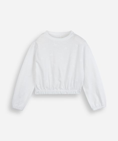 blusa infantil de algodão manga longa texturizada laços off white