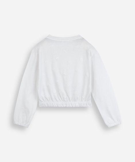 blusa infantil de algodão manga longa texturizada laços off white