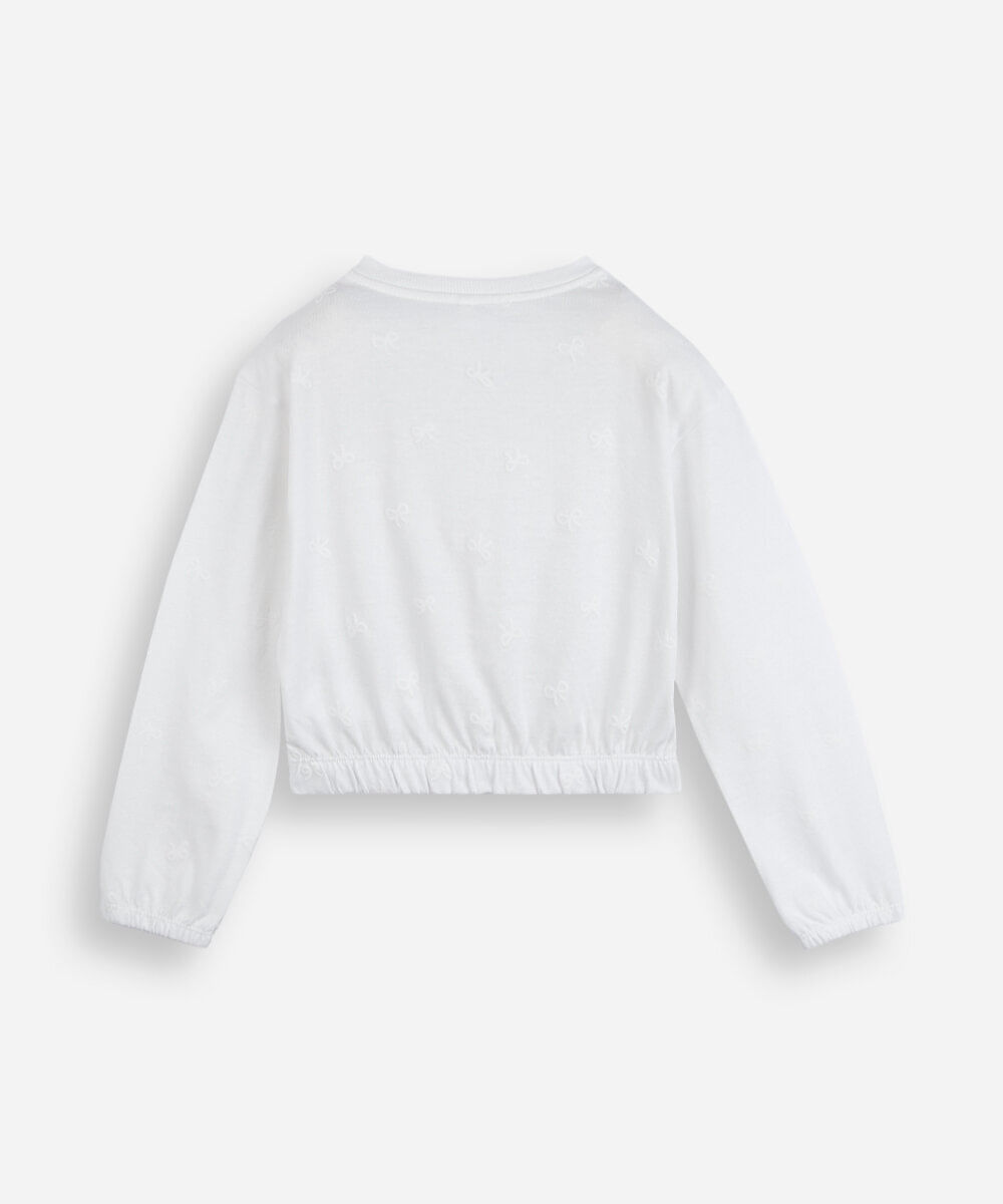 blusa infantil de algodão manga longa texturizada laços off white