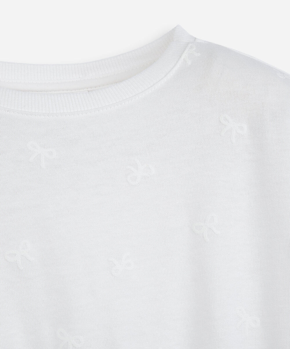 blusa infantil de algodão manga longa texturizada laços off white
