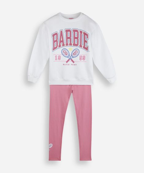 conjunto longo infantil com algodão barbie off white