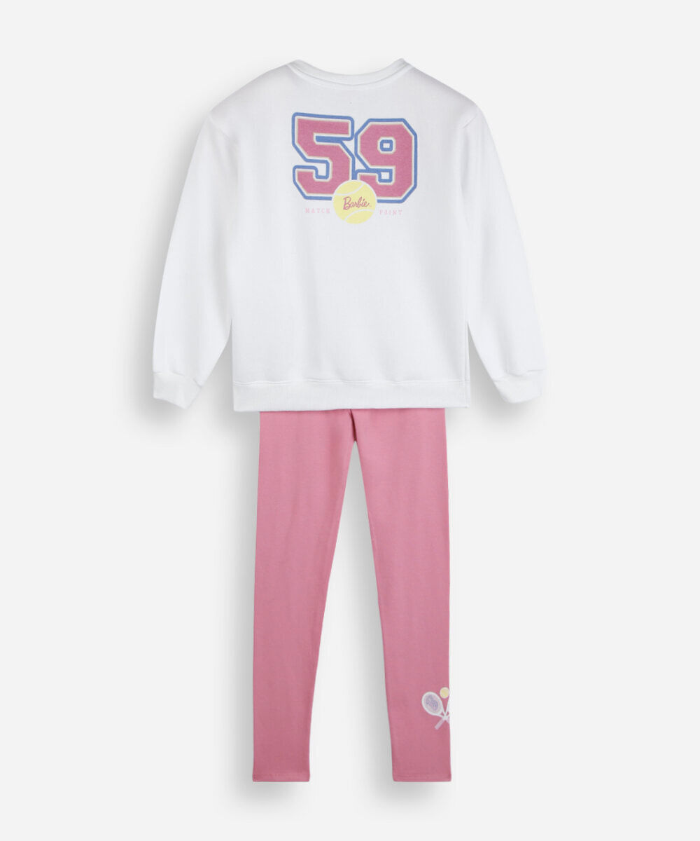 conjunto longo infantil com algodão barbie off white
