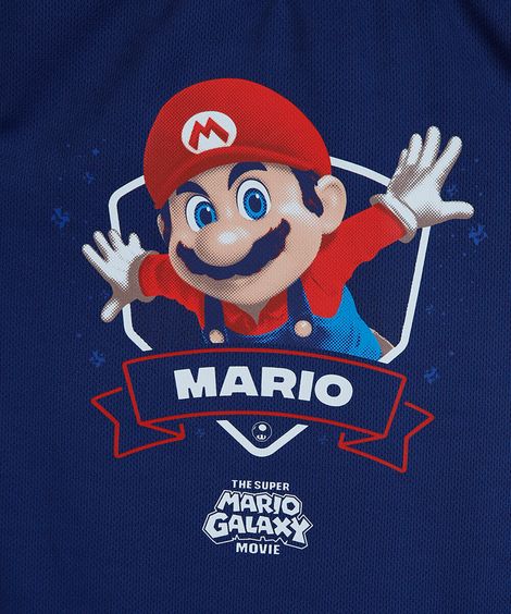regata infantil com recorte mario bros azul
