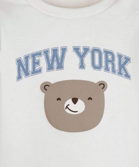 body infantil de algodão manga longa ursinho off white