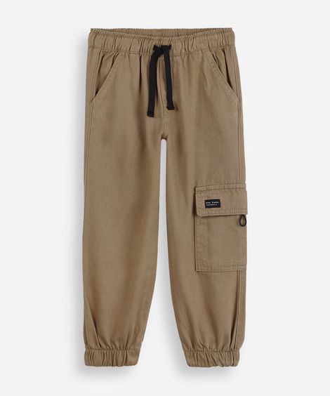 calça de sarja infantil jogger cargo marrom