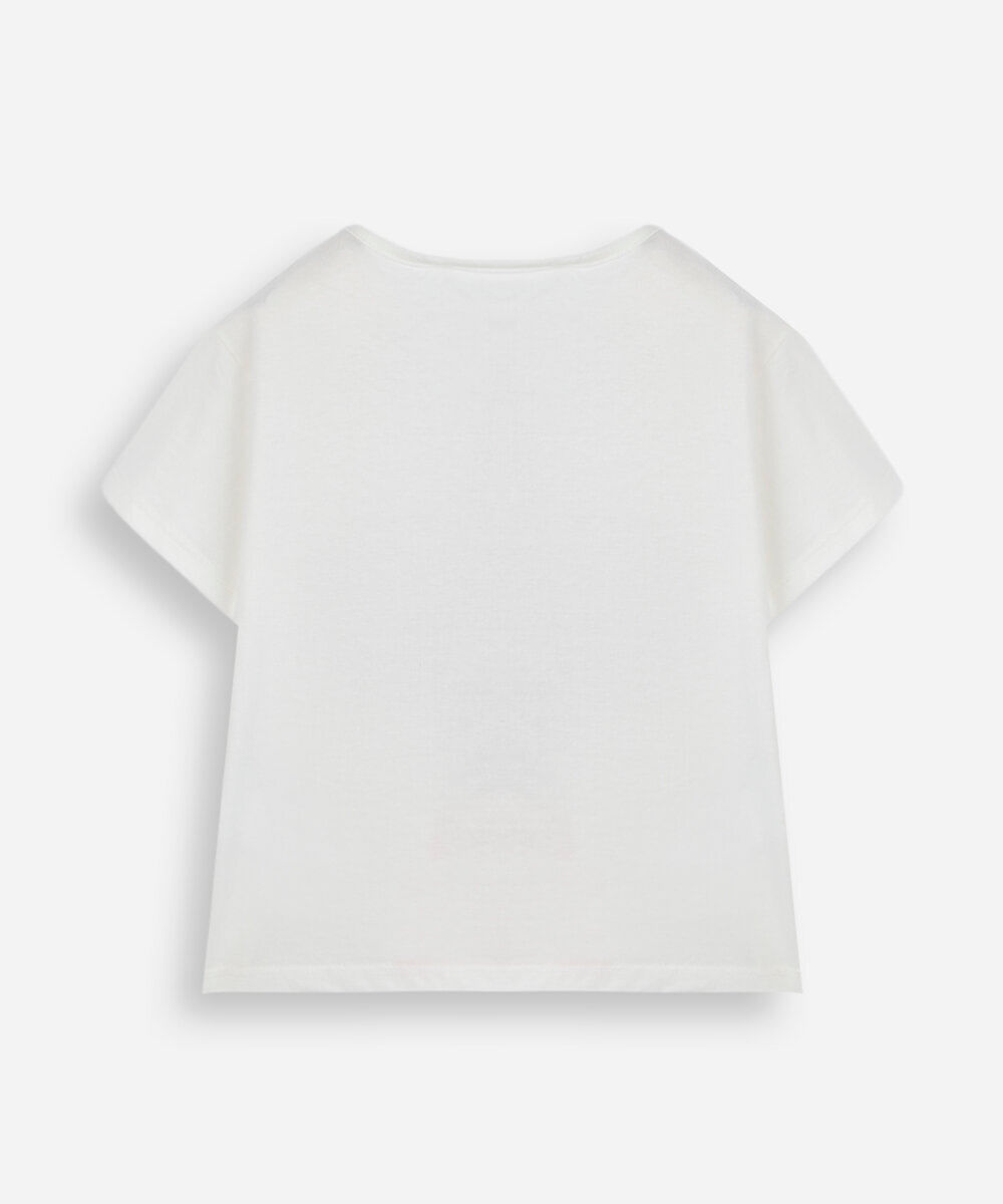 blusa infantil de algodão manga curta moana com bolsa off white