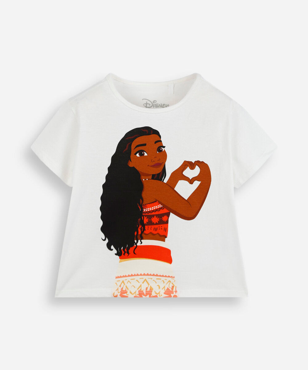 blusa infantil de algodão manga curta moana com bolsa off white