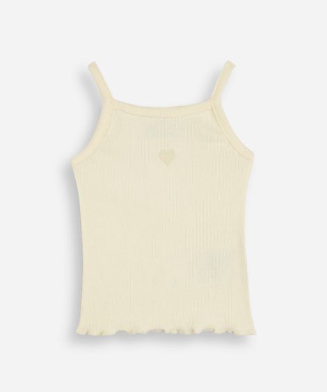 blusa de algodão infantil alça fina coração amarela