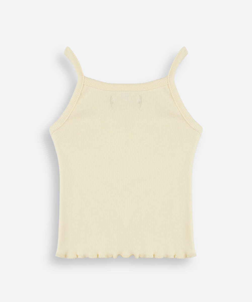 blusa de algodão infantil alça fina coração amarela