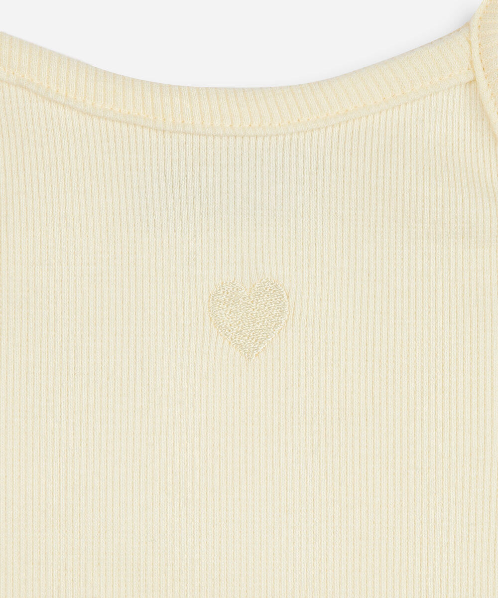 blusa de algodão infantil alça fina coração amarela