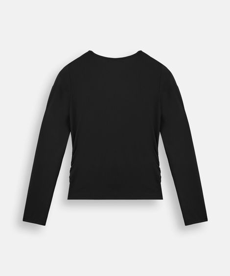 blusa juvenil de poliamida com franzido preta
