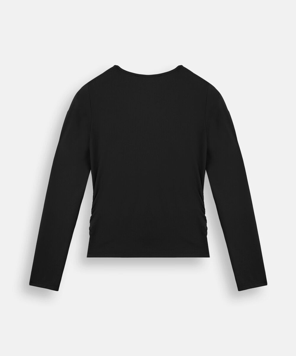 blusa juvenil de poliamida com franzido preta