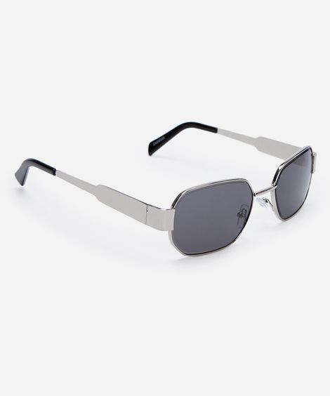 óculos de sol feminino quadrado de metal prateado
