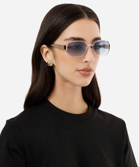 óculos de sol feminino quadrado de metal dourado