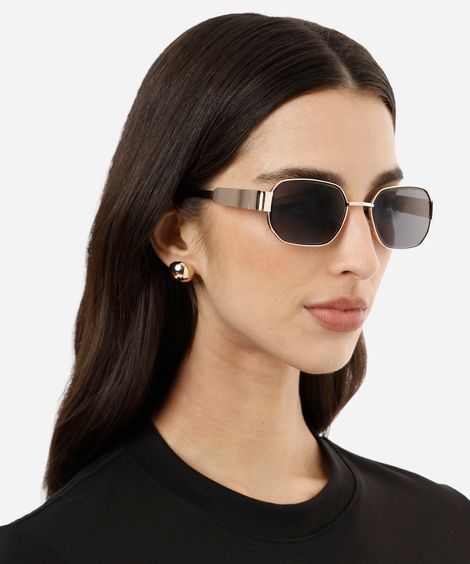 óculos de sol feminino quadrado de metal dourado
