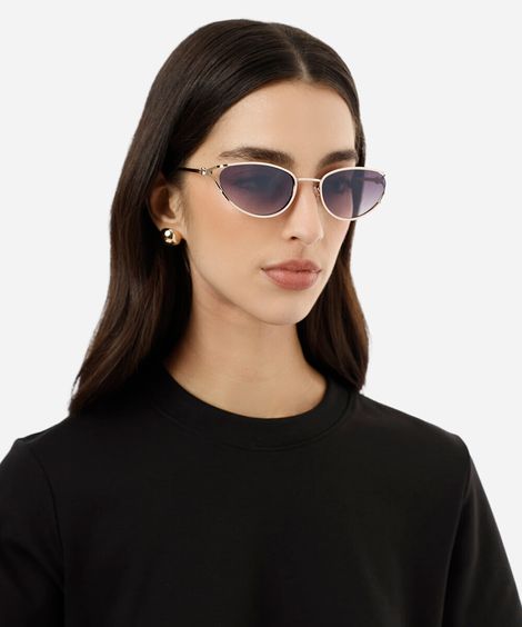 óculos de sol feminino oval de metal triton dourado