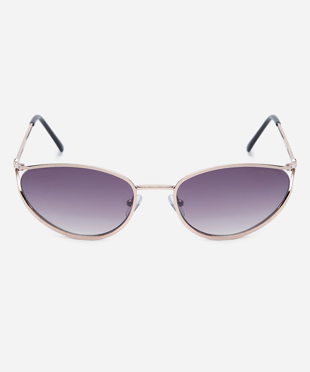 óculos de sol feminino oval de metal triton dourado