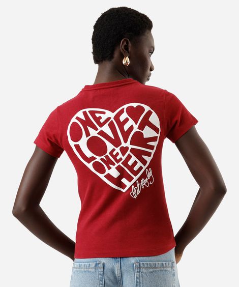 blusa baby look feminina de algodão manga curta bob marley vermelha