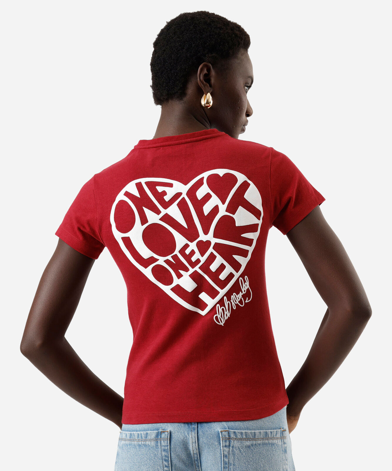 blusa baby look feminina de algodão manga curta bob marley vermelha