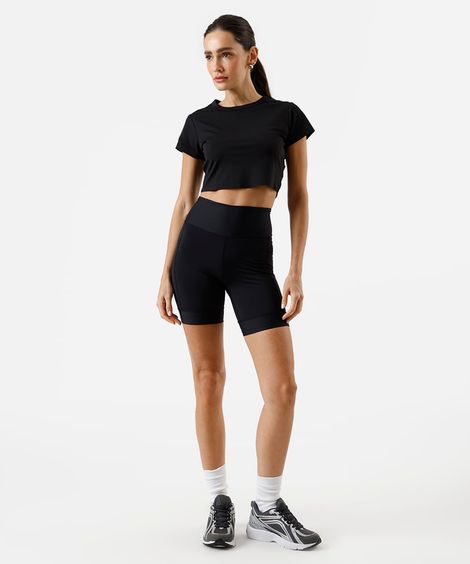 blusa cropped feminino esportivo manga curta preta