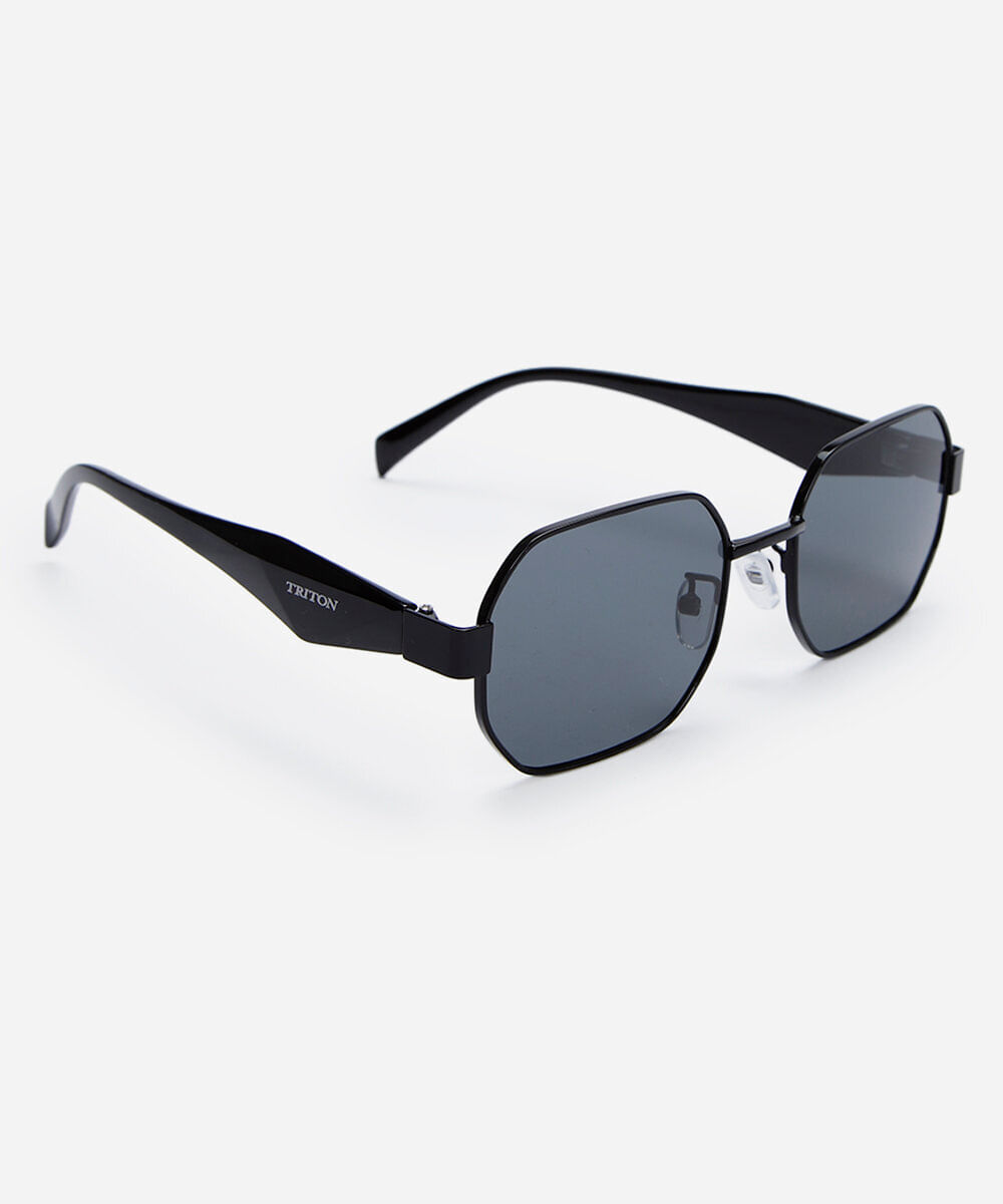 óculos de sol feminino quadrado de metal triton preto