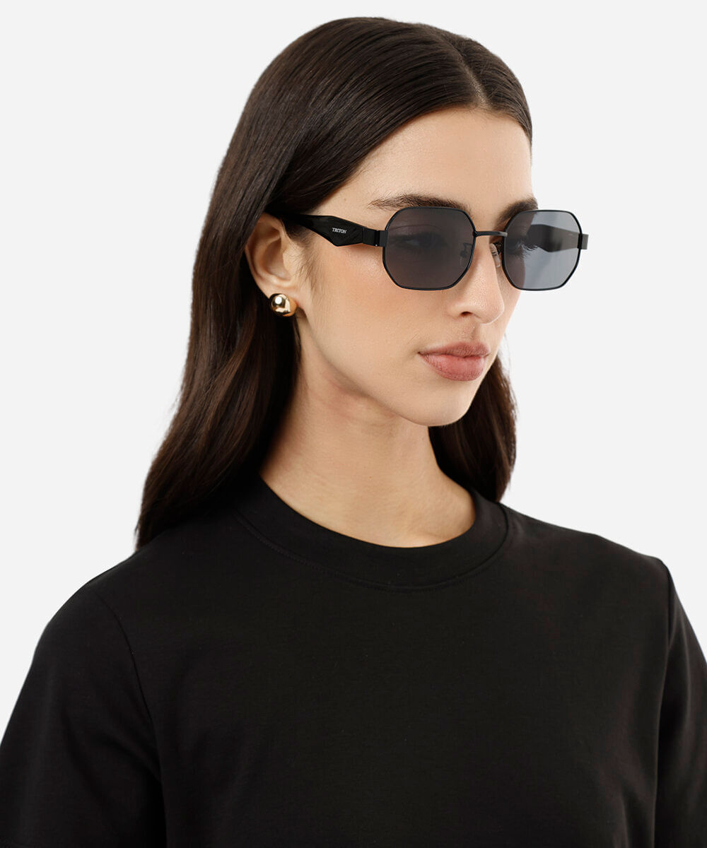 óculos de sol feminino quadrado de metal triton preto