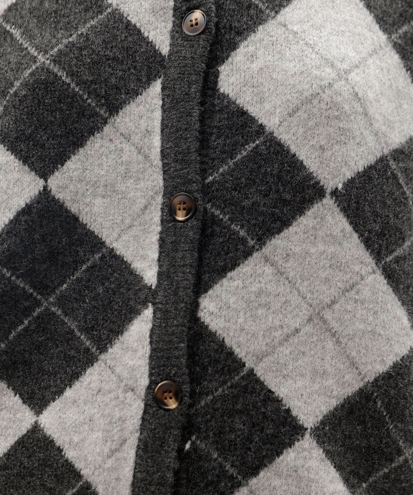 cardigan feminino de tricot xadrez argyle cinza